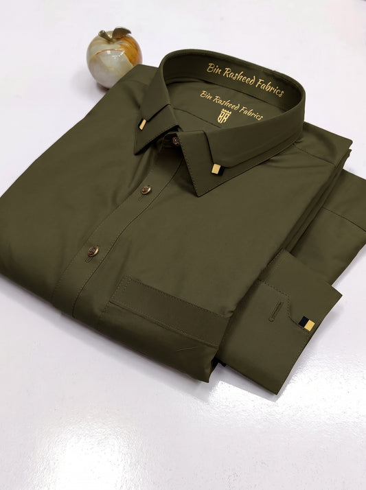 Bin Rasheed Wash & Wear Stitched Shalwar Kameez – Army Green  Design 1